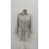 Kadın Uzun Kollu Yakalı önden Düğmeli Beli Kuşaklı Mini Ithal Keten Elbise