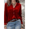 Kadın Uzun Kollu Yakalı önden Düğmeli Cep Detaylı Kadife Gömlek