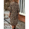 Kadın Uzun Kollu Yakalı önden Düğmeli Leopar Desenli Modal Midi Elbise