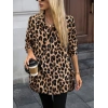 Kadın Uzun Kollu Yakalı önden Düğmeli Yandan Bağcıklı Leopar Desenli Modal Bluz