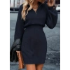 Kadın Uzun Kollu Yakası Fermuarlı Mini Triko Elbise