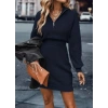 Kadın Uzun Kollu Yakası Fermuarlı Mini Triko Elbise