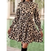 Kadın Uzun Kollu Yarı Balıkçı Yaka Leopar Desenli Modal Mini Elbise