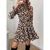 Kadın Uzun Kollu Yarı Balıkçı Yaka Leopar Desenli Modal Mini Elbise
