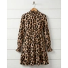 Kadın Uzun Kollu Yarı Balıkçı Yaka Leopar Desenli Modal Mini Elbise