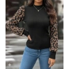 Kadın Uzun Kollu Yarı Balıkçı Yaka Leopar Detaylı Kaşkorse Bluz