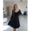 Kadın Uzun Kollu Yuvarlak Yaka Midi Viskon Iki Iplik Elbise