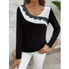 Kadın Uzun Kollu Yuvarlak Yakalı çift Renkli Dantel Detaylı Viskon Bluz