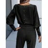 Kadın Uzun Kollu Yuvarlak Yakalı Düğmeli Ithal Krep Bluz