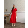 Kadın V Yaka Yırtmaç Detaylı Midi Boy Elbise