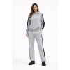 KADIN Yandan Şeritli Eşofman Takım Kapüşonlu Sweatshirt Boru Paça Alt, Oversize 3 Iplik Pamuklu - Gri