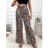 Kadın Yüksek Bel Beli Lastikli Bağcıklı Leopar Desenli Süprem Pantolon