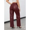 Kadın Yüksek Bel Cepli Deri Pantolon