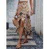 Kadın Yüksek Bel çiçek Desenli önü Asimetrik Detaylı Uzun Süprem Etek