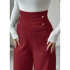 Kadın Yüksek Bel Düğmeli Geniş Paçalı Ithal Krep Pantolon
