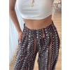 Kadın Yüksek Bel Etnik Desenli Geniş Dökümlü Bürümcük Pantolon