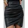 Kadın Yüksek Bel Yandan Fermuarlı Pileli Mini Deri Etek