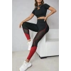Kadın Yüksek Bel Yanlardan Tül Detaylı çift Renkli Spor Dalgıç Tayt