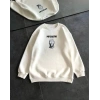 Kışlık Bisiklet Yaka Baskılı SweatShirt - Beyaz