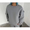 Kışlık Bisiklet Yaka Üç İplik Basic SweatShirt - Gri