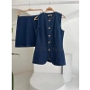 Kolsuz Yelekli Mini Etekli Denim Takım 10164