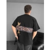 Ön Ve Arka Baskılı Oversize Bisiklet Yaka T-shirt - Siyah