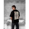 Ön Ve Arka Baskılı Oversize Bisiklet Yaka T-shirt - Siyah