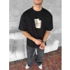 Ön Ve Arka Baskılı Oversize Bisiklet Yaka T-shirt - Siyah