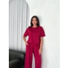 Osy Modal Yumuşak Dokulu Kumaş Bisiklet Yaka T-shirt Bol Paça Pantalon Ikili Takım -Bordo
