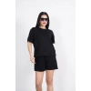 Osy Modal Yumuşak Dokulu Kumaş Bisiklet Yaka T-shirt Kısa Şort İkili Takım - Siyah