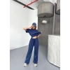 Osy Modal Yumuşak Dokulu Kumaş Kısa Kollu Bluz Rahat Pantalon Ikili Takım- Lacivert