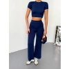 Osy Modal Yumuşak Dokulu Kumaş Kısa Kollu Crop Alt Ispanyol Paça Pantalon Ikili Takım - Lacivert
