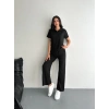 Osy Modal Yumuşak Dokulu Kumaş Kısa Kollu Yakalı T-shirt Pantalon Ikili Takım- Siyah