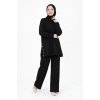 Osy Modal Yumuşak Dokulu Kumaş Modern Tesettür Takım Yandan Metal Çıtçıtlı Uzun Tunik Pantolon Set Salaş Kalıp - Siyah