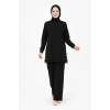 Osy Modal Yumuşak Dokulu Kumaş Modern Tesettür Takım Yandan Metal Çıtçıtlı Uzun Tunik Pantolon Set Salaş Kalıp - Siyah
