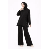 Osy Modal Yumuşak Dokulu Kumaş Modern Tesettür Takım Yandan Metal Çıtçıtlı Uzun Tunik Pantolon Set Salaş Kalıp - Siyah