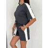 Osy Modal Yumuşak Dokulu Kumaş Parçalı Bisiklet Yaka T-shirt Kısa Şort İkili Takım - Antrasit
