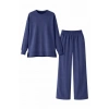 Osy Modal Yumuşak Dokulu Tesettür İkili Takım Yan Yırtmaçlı Uzun Tunik Ve Düz Paça Pantolon, Salaş Kalıp - Lacivert