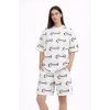 Oversize Ön Ve Arka Baskılı Tişört Şort Takım Rahat Kalıp Yazlık Günlük Kombin - Beyaz