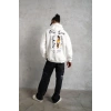 Oversize Üç İplik Şardonlu Kapüşonlu Sweatshirt – Beyaz “Other Lives” Ön Ve Arka Baskılı, Kanguru Cepli, Ribanalı Rahat Kışlık Model Beyaz