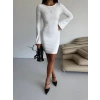 Prenses kol esnek kumaş elbise beyaz f2334