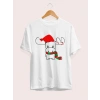 Ren Geyiği Baskılı Noel İçin T-shirt - Beyaz