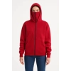 Samuray Ninja Çift Kapşonlu ZIP Fermuarlı Kanguru Çepli Hoodie Maske Detaylı Swetshirt - Kırmızı