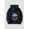 Sevgililer Günü Araba Temalı Baskılı Oversize Kapüşonlu Sweatshirt Hoodie - Siyah