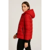 Şişme Kapüşonlu Fermuarlı Mont Su Itici Kapitone Astarlı Kumaş Cepli Kışlık Rahat Kalıp - Kırmızı