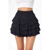Siyah Katlı Mini Fırfıtlı Etek Lastikli Yüksel Bel, Volanlı Tasarım, Rahat Kalıp, Günlük Ve Şık Kombinelere Uygun Yazlık Etek - Siyah