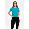 T-Shirt Bisiklet Yaka Slim Fit Likralı Tişört Günlük Basic Body - Turkuvaz