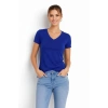 T-Shirt V Yaka Slim Fit Likralı Tişört Günlük Basic Body - İndigo