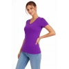 T-Shirt V Yaka Slim Fit Likralı Tişört Günlük Basic Body - Mor