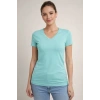 T-Shirt V Yaka Slim Fit Likralı Tişört Günlük Basic Body - Turkuvaz